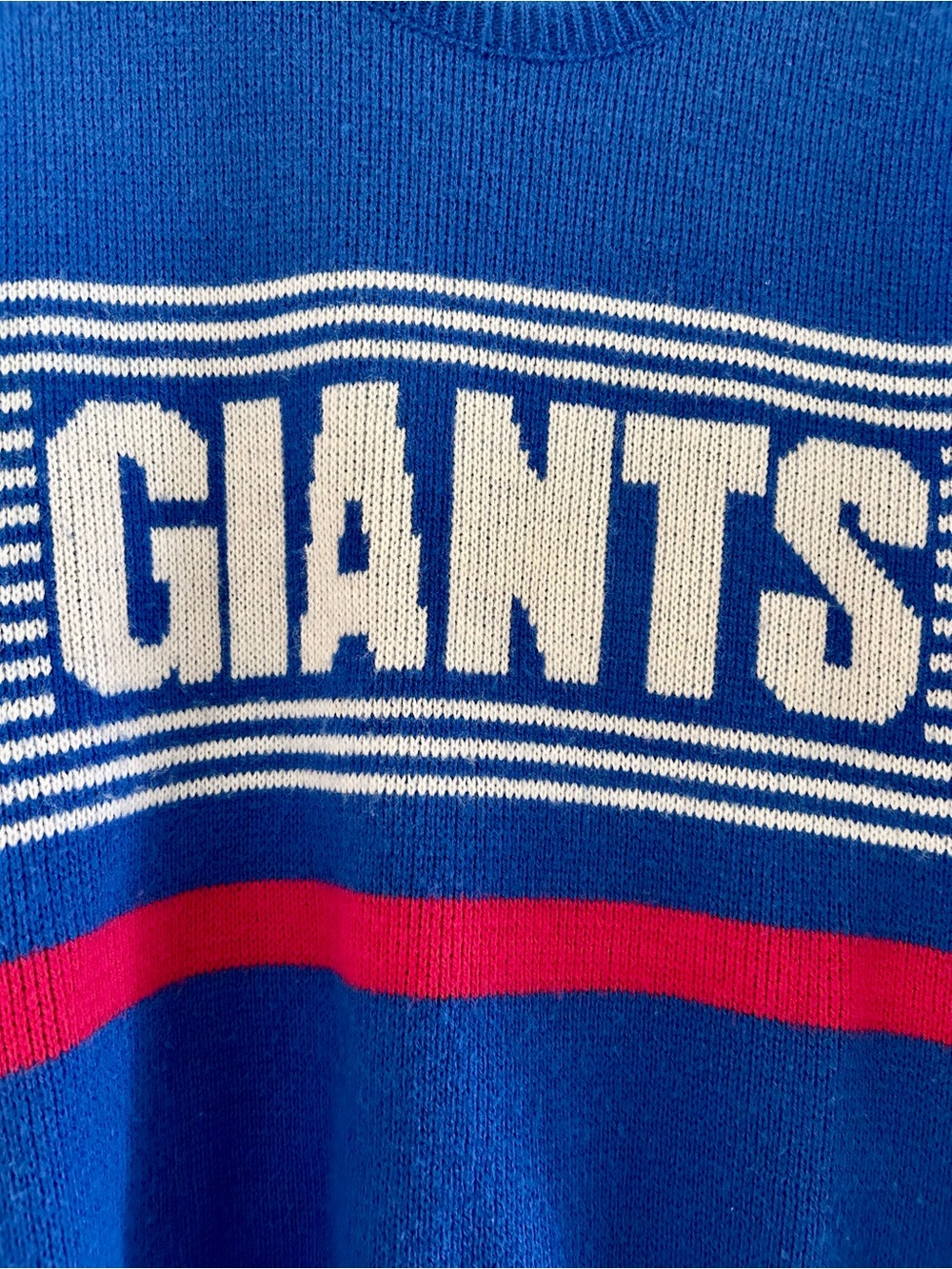 Vintage 80s NFL New York Giants Blue wool Crewneck Sweater by Cliff Engle - Picture 2 of 5